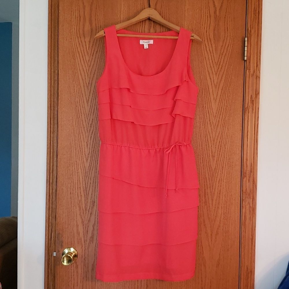 EUC Dressbarn Bright Coral Ruffled Dress Sz 16